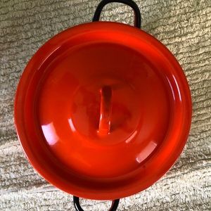 Vintage EnamelWare Enamel Ware Flame Orange & Black Pot & lid Made in Poland 16.
